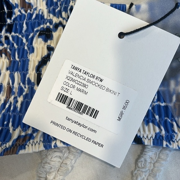 Tanya Taylor Valencia Smocked Bikini Top NWT Size Large - Picture 6 of 6